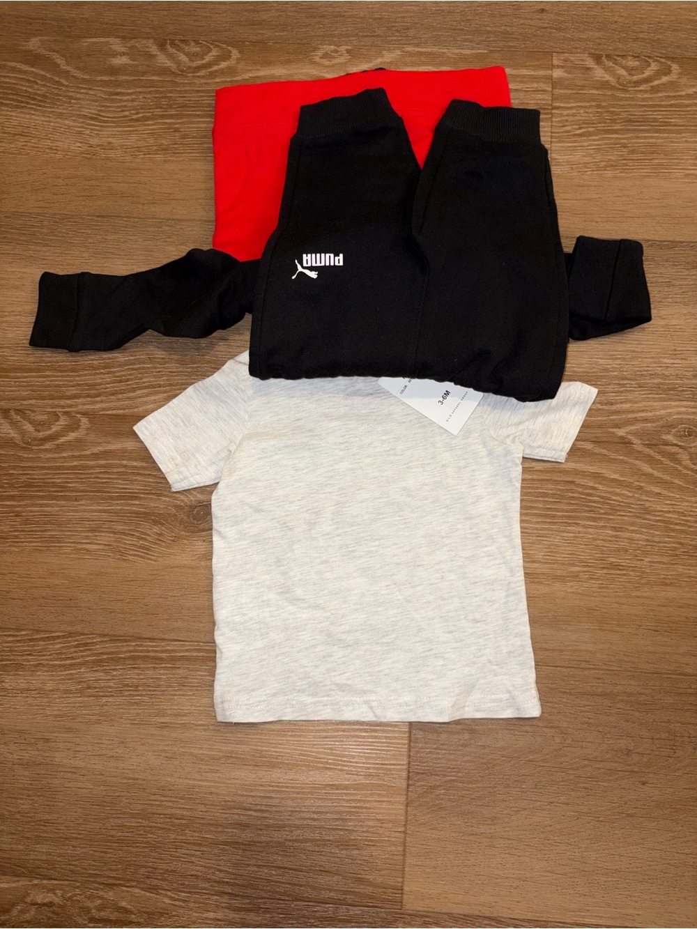 Puma Boys 3 Piece Set Jogger Hoodie Shirt Sz 3-6 Month Red Black New With Stain - Picture 5 of 10